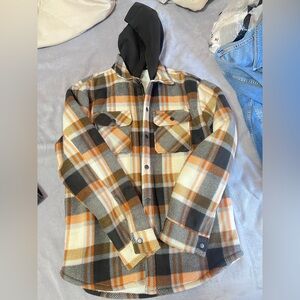 Matix Orange and Black Plaid Hooded Flannel Jacket